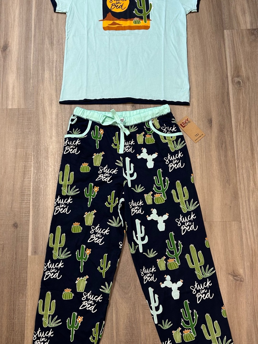 Lazy One Mint & Navy Cactus-Print Two-Piece Pajama Set